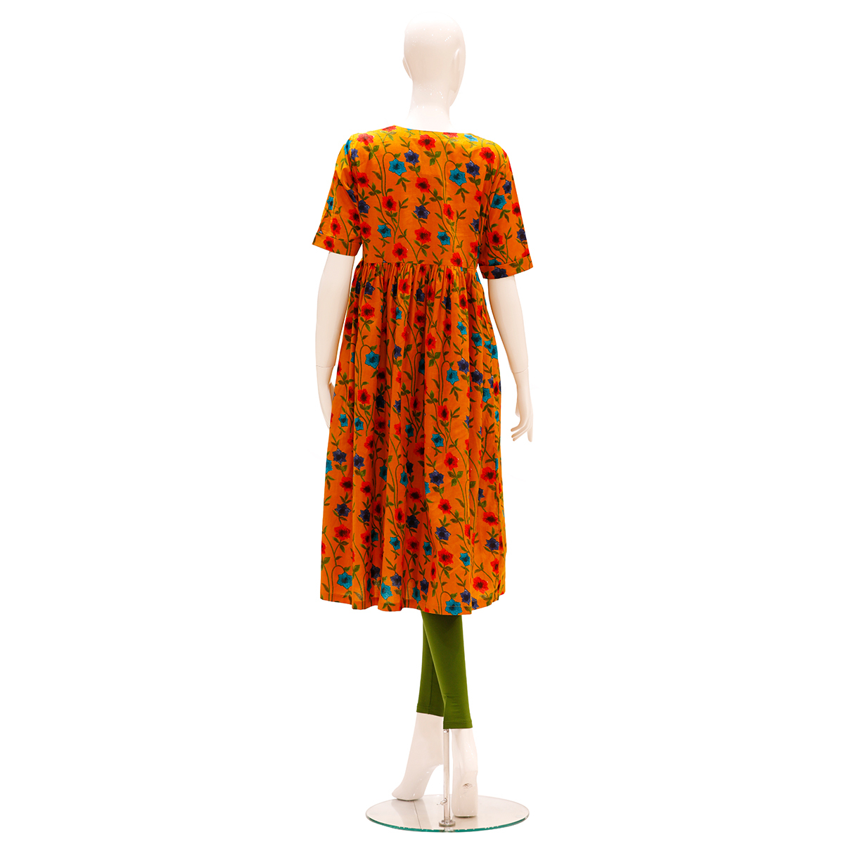 Geru Multi Color Printed Gathered Dress Style Kurta - Fs Ochre