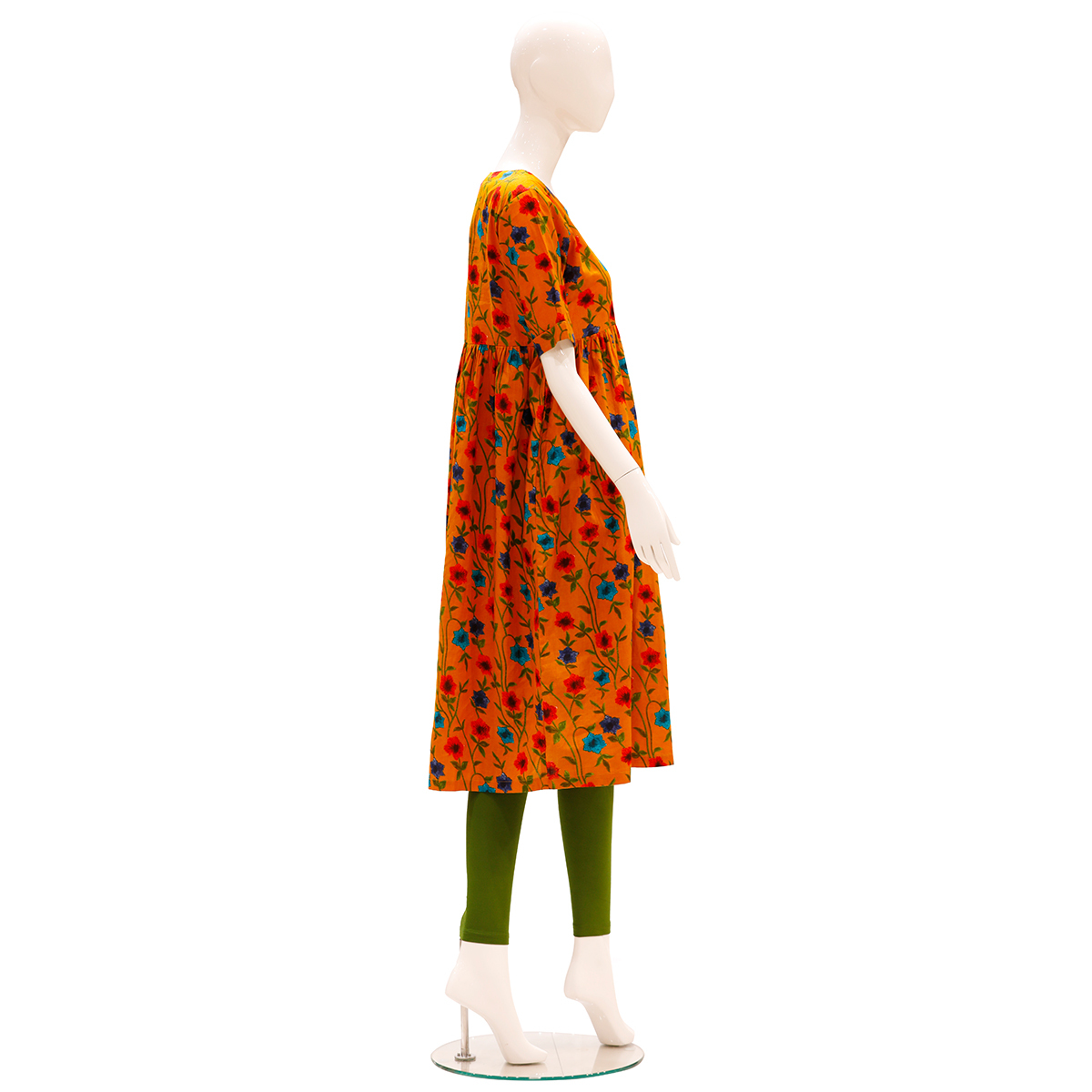 Geru Multi Color Printed Gathered Dress Style Kurta - Fs Ochre