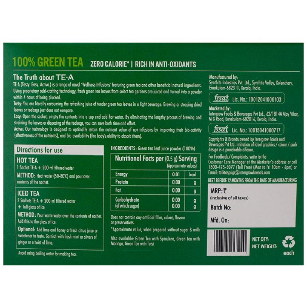 Sprig TE.A 100% Green Tea Pack 25's