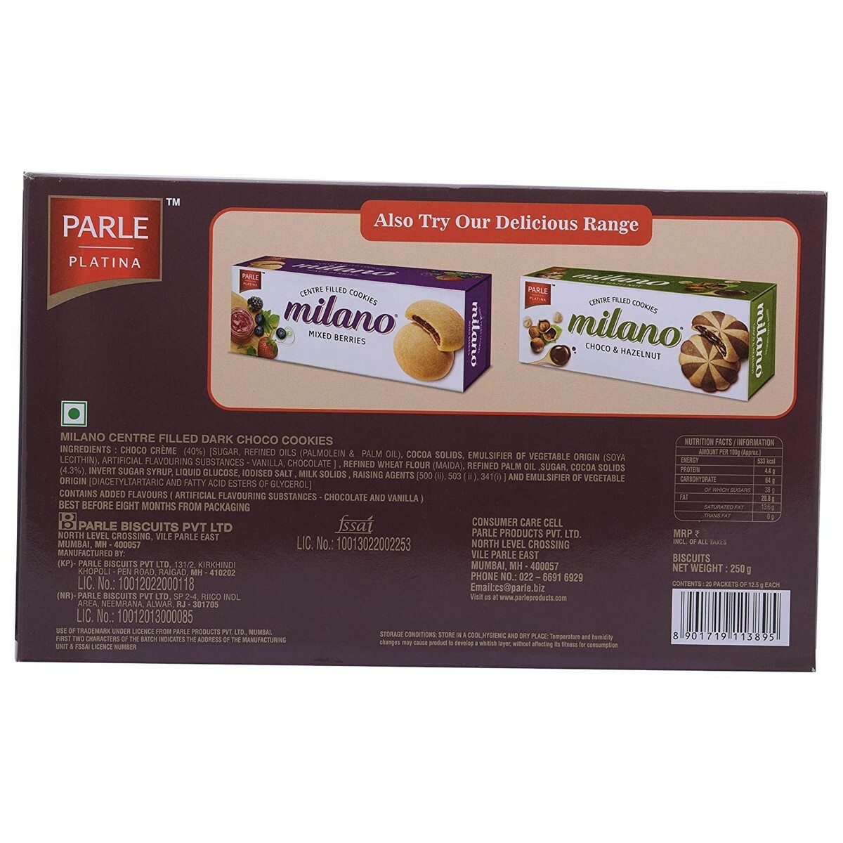 Parle Milano Centre Filled 250gm