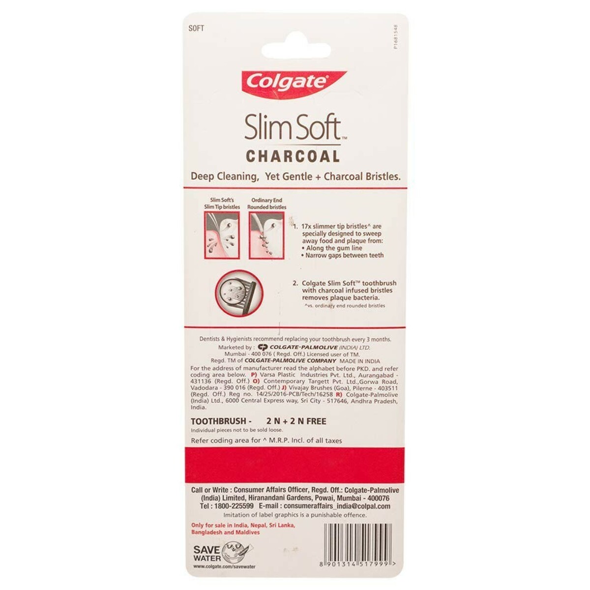 Colgate Tooth brush  Slimsoft Charcoal 2+2