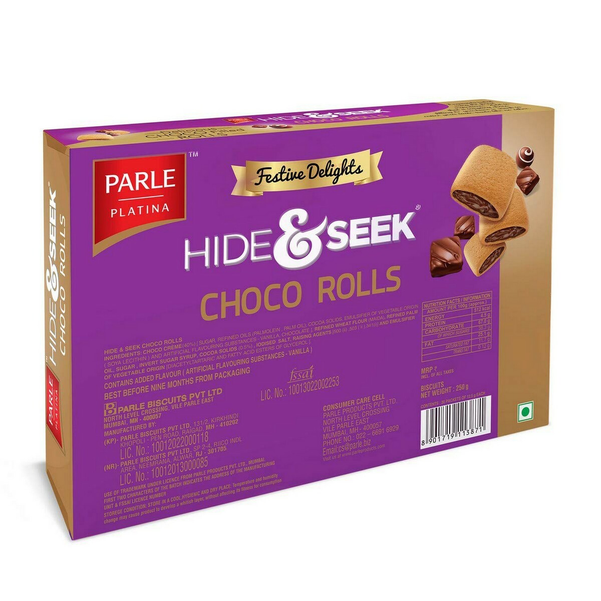 Parle Hide and Seek Choco Rolls 250gm