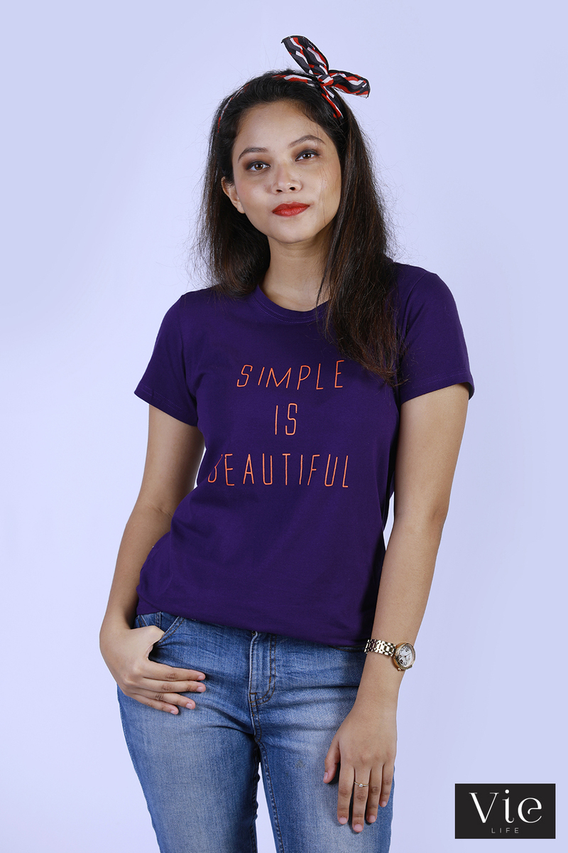 Vie Life Round Neck Short Sleeve T - Shirt With Print - Violet