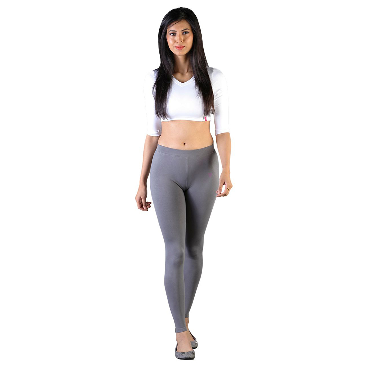 Twin Birds Women Solid Colour Ankle Length Legging with Signature Wide Waistband - Anthrzite Grey
