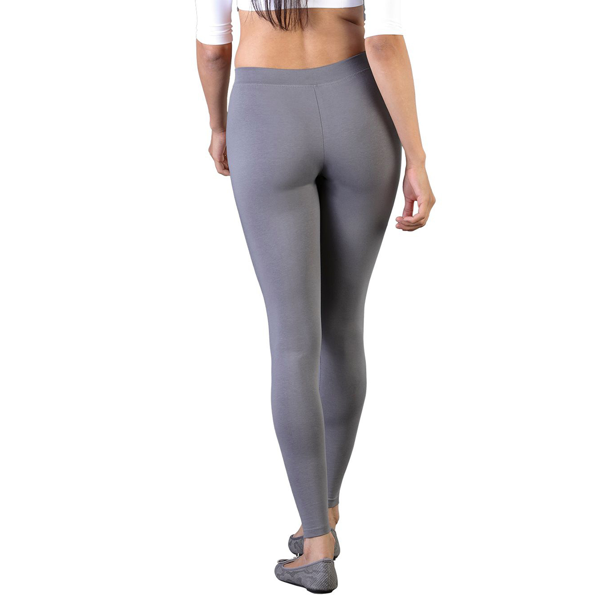 Twin Birds Women Solid Colour Ankle Length Legging with Signature Wide Waistband - Anthrzite Grey