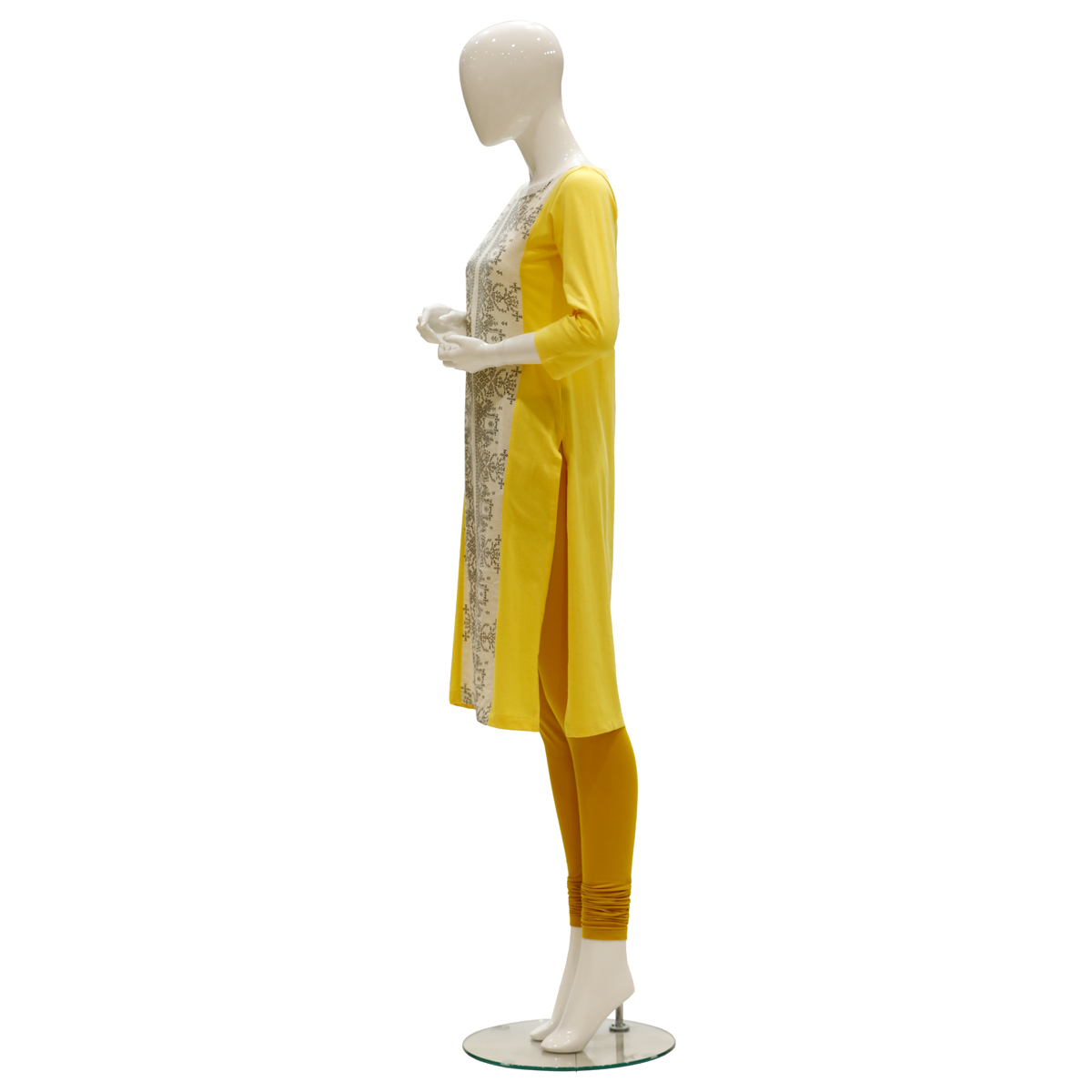Omra Solid Color Non-Woven Straight Cut Kurta Styled with Centerfront Printed Panel - Gold