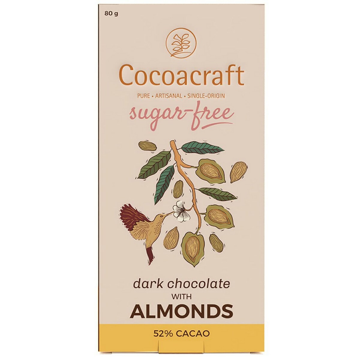 COCOACRAFT No Sugar Dark Chocolate With Roasted Almonds 80g