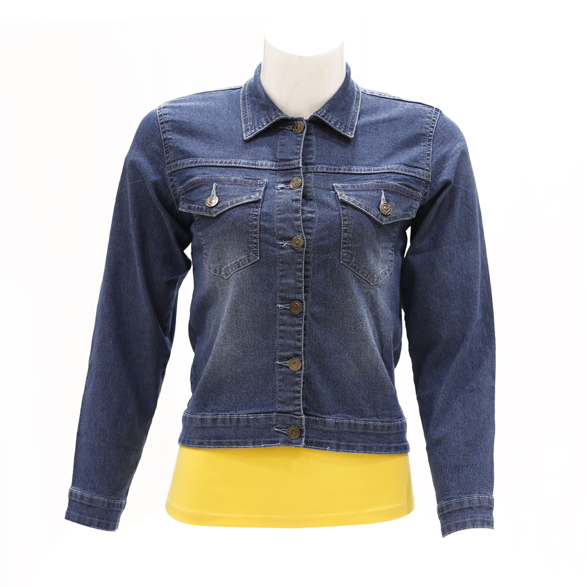 Zola Full Sleeve Denim Jacket Styled With 2 Patch Pockets - Stone/Mid Blue, Size-Xl