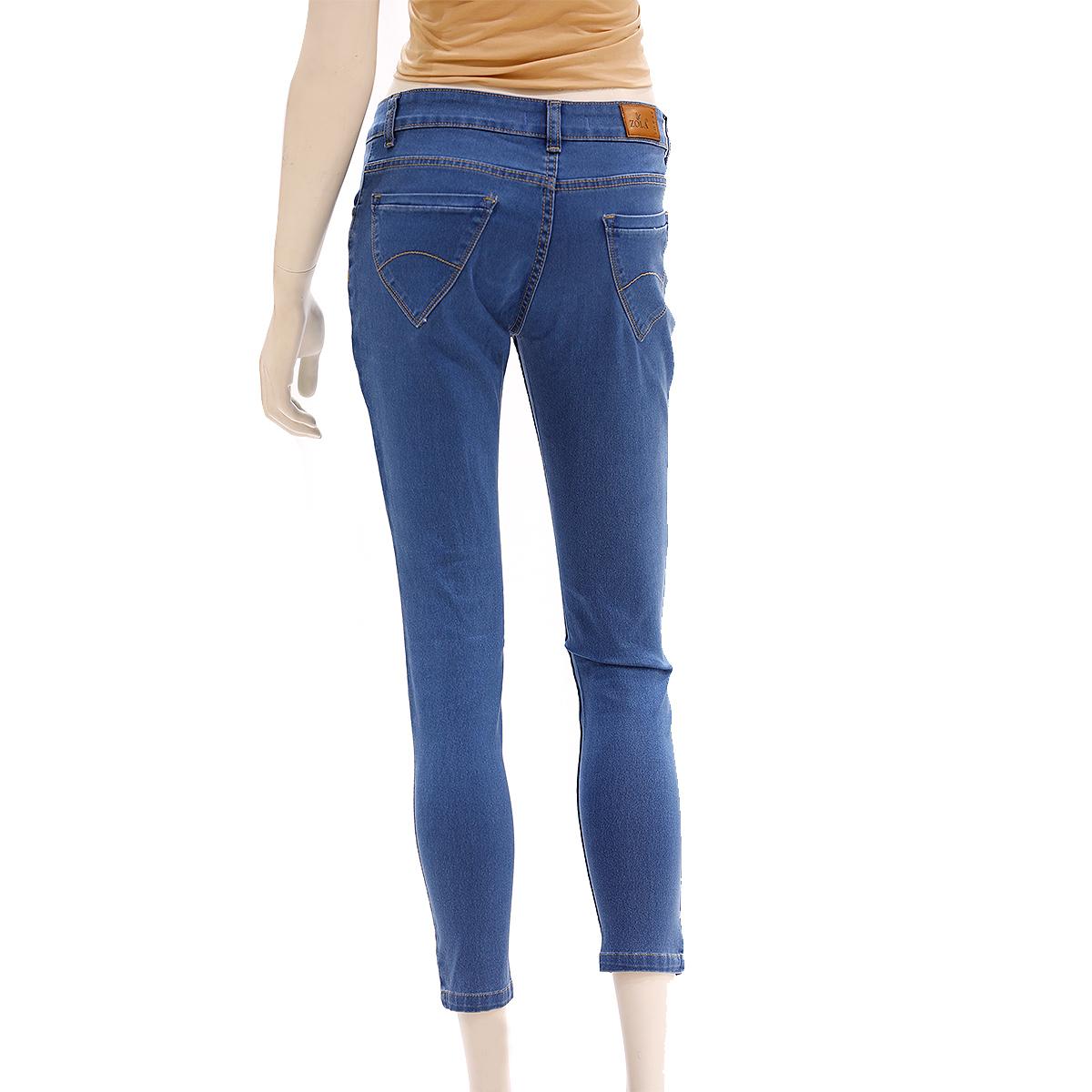Zola Ankle Length Mid Waist Silky Finished Jeans With 1 Button Fly Front Zip Opening - Stone/Mid Blue, Size-34