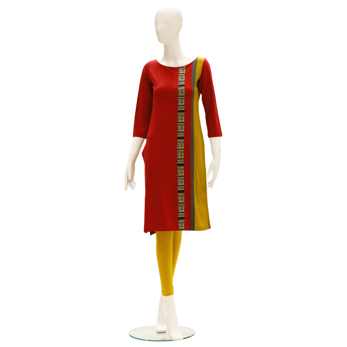 Omra Solid Color Non-Woven Straight Cut Kurta Styled with Patch Work - Chilly