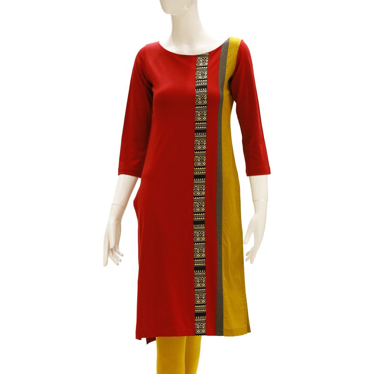 Omra Solid Color Non-Woven Straight Cut Kurta Styled with Patch Work - Chilly