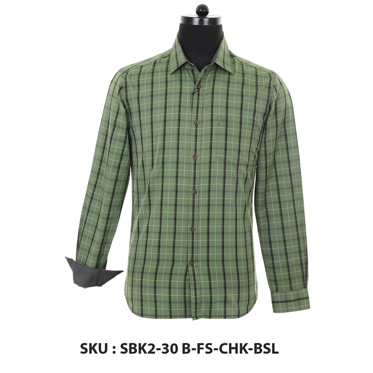 Classic Polo Mens Woven Shirt Sbk2-30 B-Fs-Chk-Bsl Green M