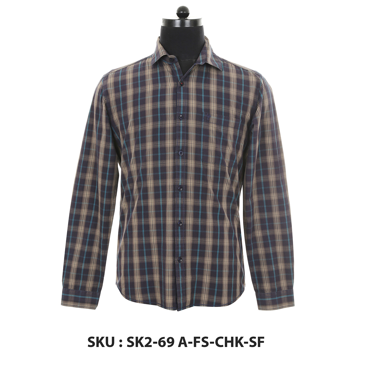 Classic Polo Mens Woven Shirt Sk2-69 A-Fs-Chk-Sf Coffee L
