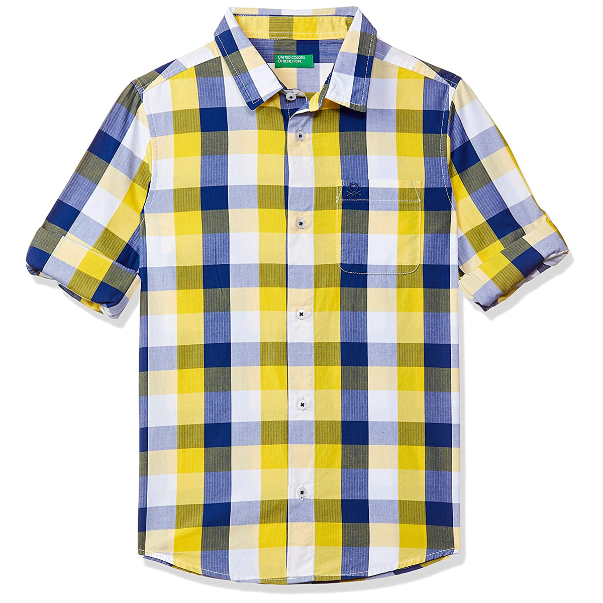 United Colors of Benetton Boys Regular Core Core Check Poplin Shirt- Yellow