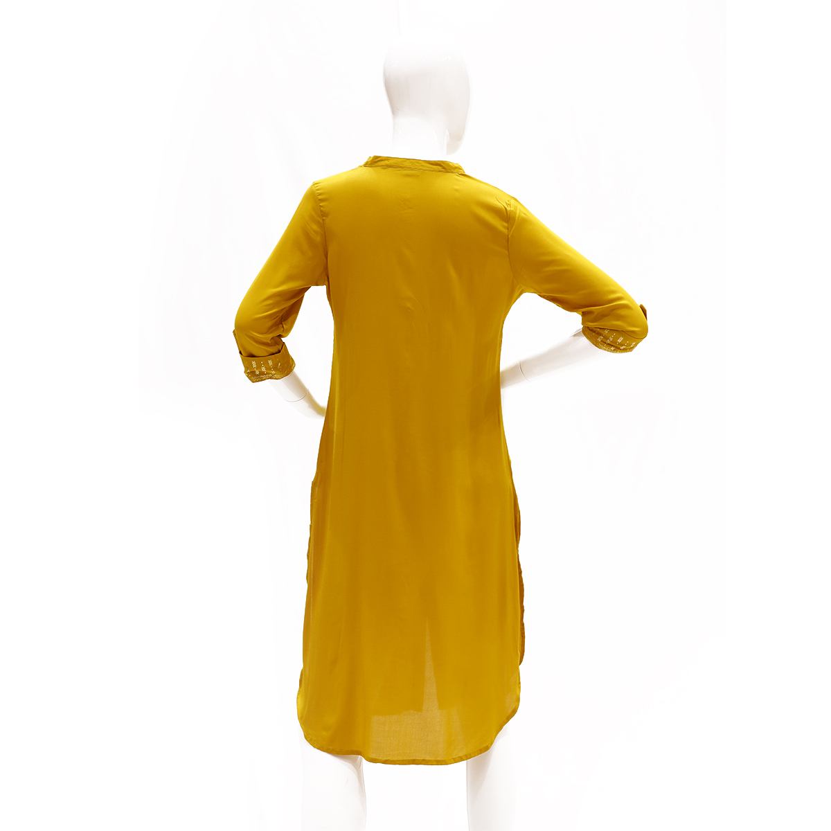 Desi Belle A Line Kurta With Flat Band Collar And Front Open Placket -Mustard
