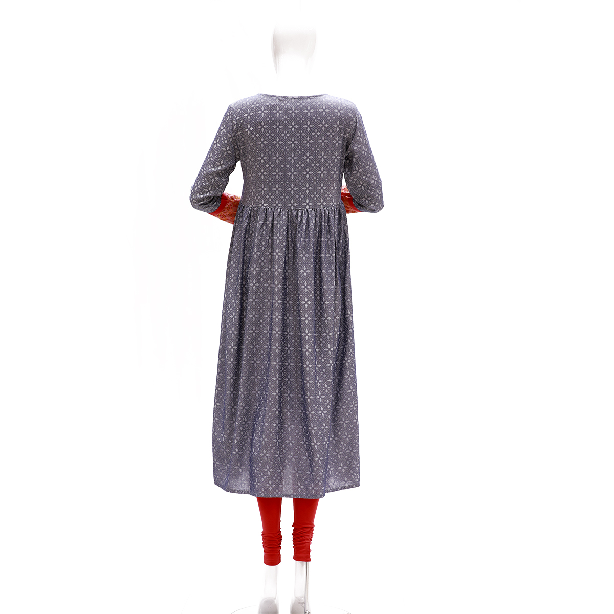 Desi Belle Flared Kurta With Waist Gathers And Tape Details On Waist And Sleeve-Blue