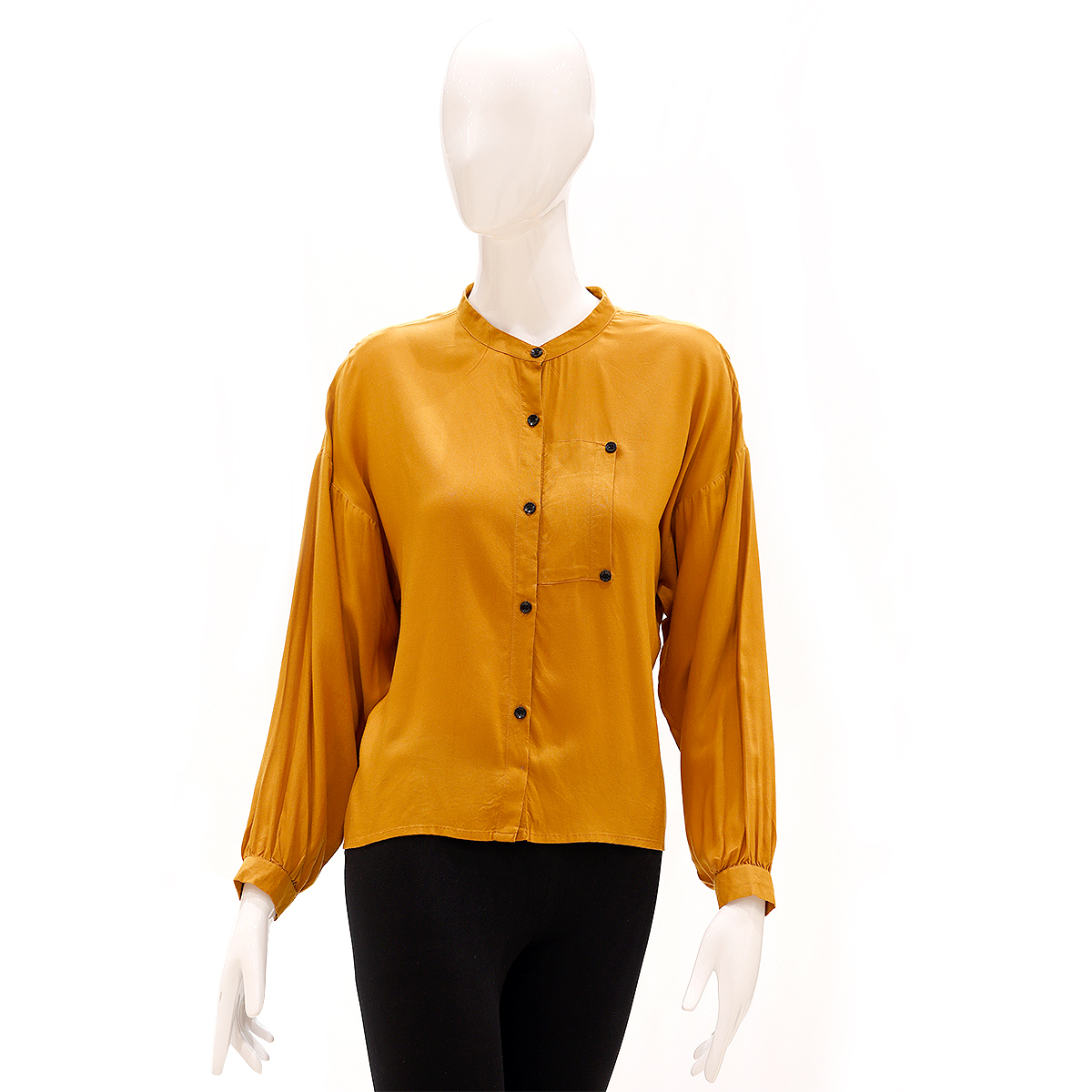 Desi Belle Comfort Fit Full Sleeved Shirt With Pocket And Contrast Button-Mustard
