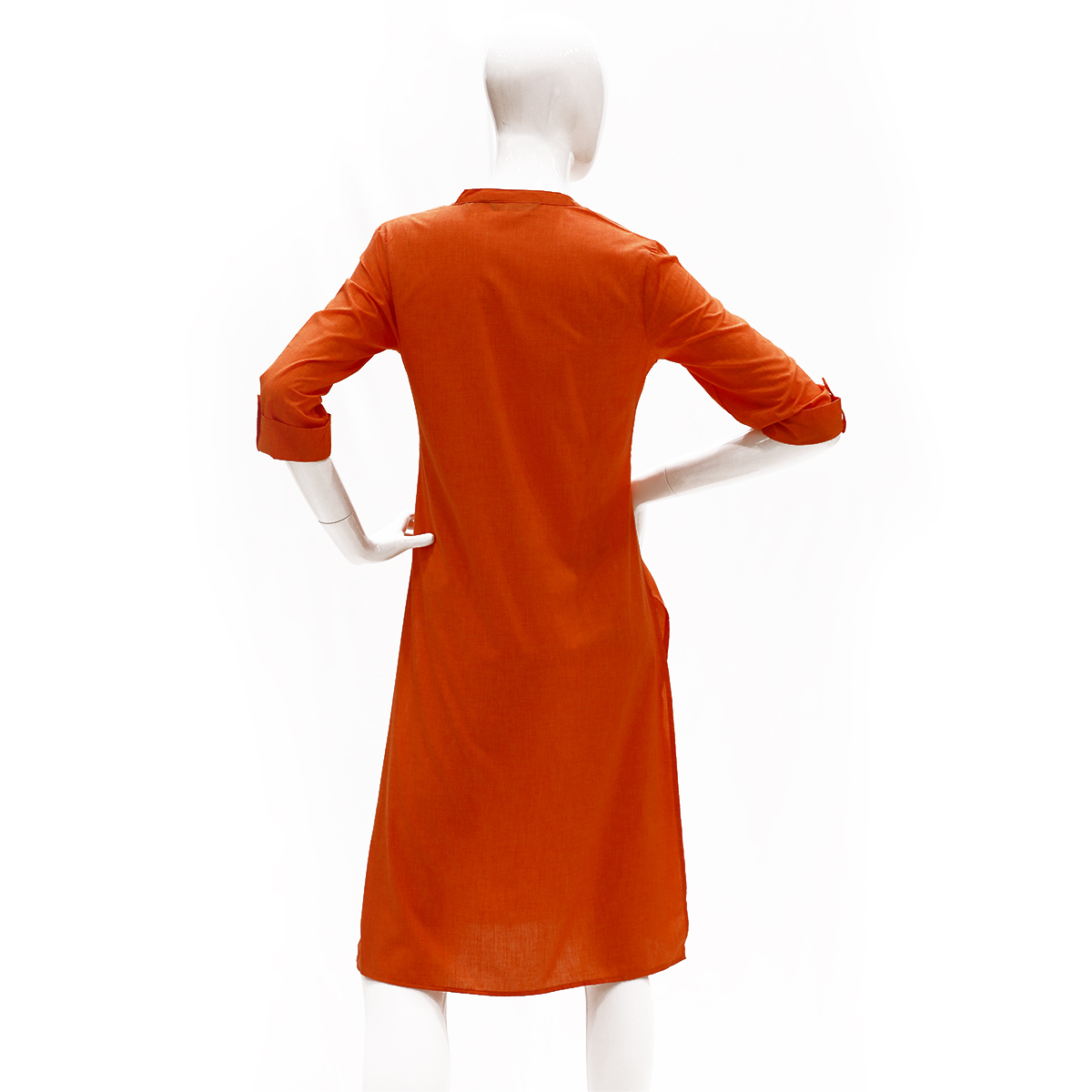 Desi Belle Solid Kurta With Flat Band Collar And Placket-Orange