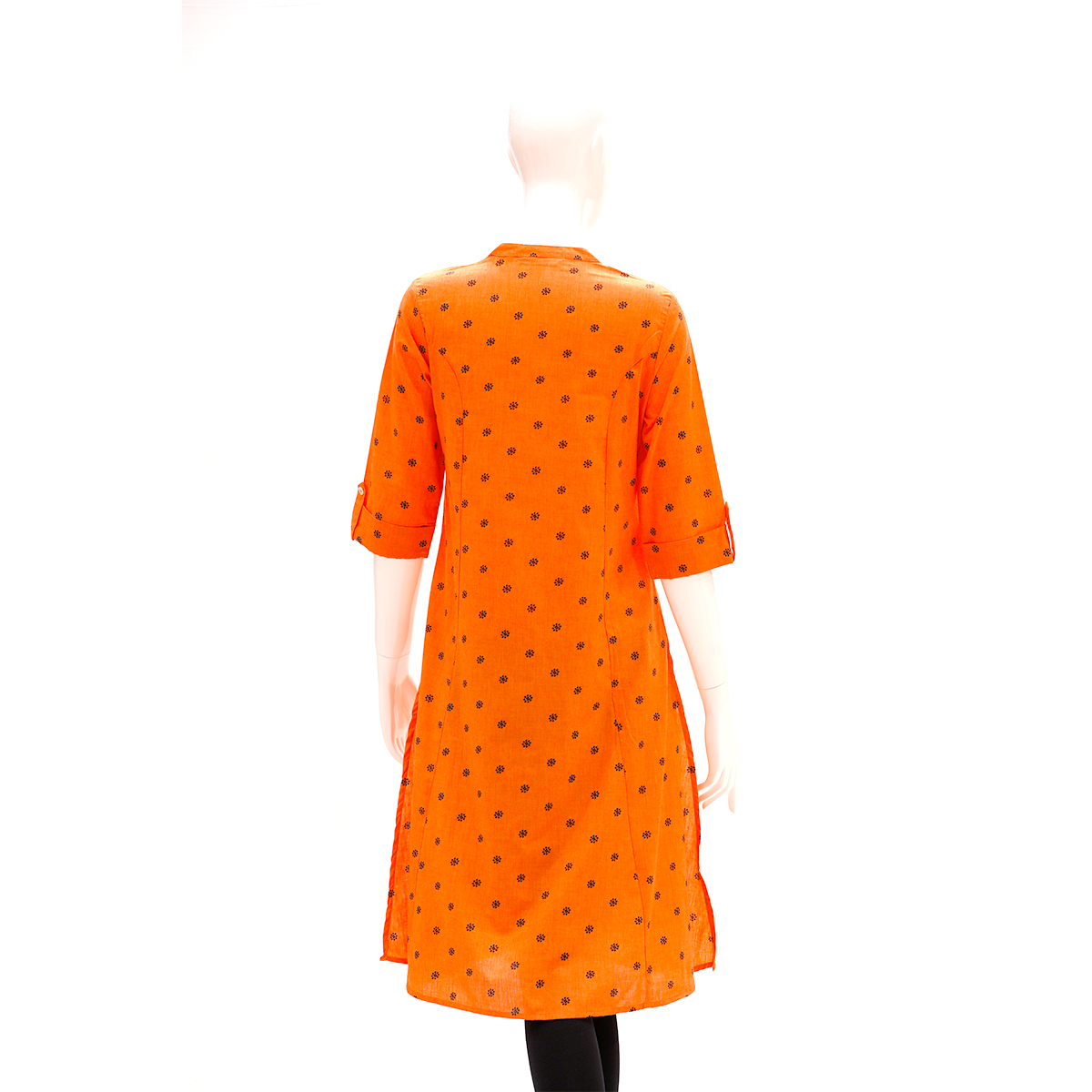 Desi Belle Polka Dot V Neck Kurta Styled With Buttons-Orange
