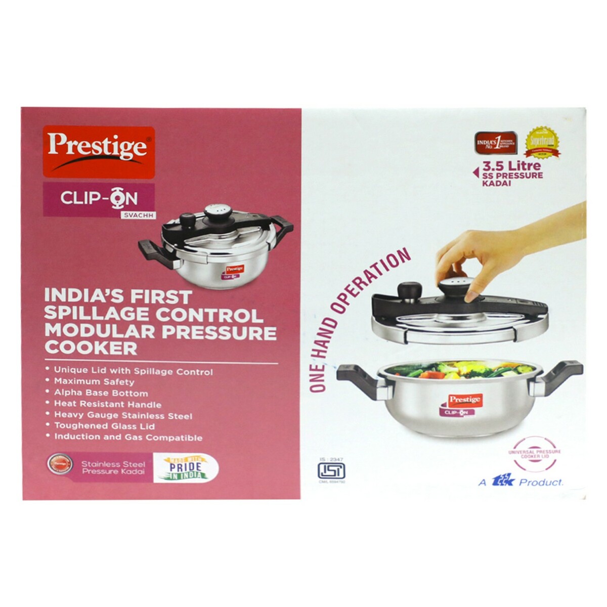 Prestige Stainless Steel Cooker Clip On Svachh 3.5Ltr